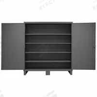 DURHAM MFG Storage Cabinet: 72 in x 24 in x 78 in, Swing Handle & Padlock Hasp, 12 ga Panel Thick (MPN HDC-247278-4S95). Key specifications — attr62698: Gray; attr62736: Welded; attr87895: Legs; attr62693: Assembled; attr62737: Stationary; attr62694: Adjustable; attr62695: Powder Coated; attr62696: Steel.