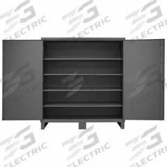 DURHAM MFG Storage Cabinet: 72 in x 24 in x 78 in, Swing Handle & Padlock Hasp, 12 ga Panel Thick (MPN HDC-247278-4S95). Key specifications — attr62698: Gray; attr62736: Welded; attr87895: Legs; attr62693: Assembled; attr62737: Stationary; attr62694: Adjustable; attr62695: Powder Coated; attr62696: Steel.