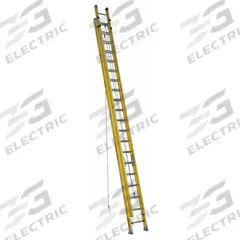 WERNER Extension Ladder: 40 ft Ladder Size, Fiberglass, 300 lb Load Capacity, 127 lb Wt, 2 Sections (MPN D7140-2). Key specifications — Color: Yellow; Brand: WERNER; Included Features: Mar-Resistant End Caps; Removable Fly: Removable.