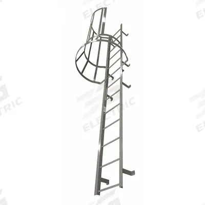 COTTERMAN Fixed Ladder with Safety Cage: 25 ft Overall Ht, 26 in Overall Wd, Steel - Safety Cage Fixed Ladders