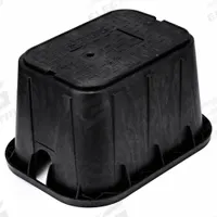 NDS Meter Box: Polyolefin, Rectangular, 12 in Overall Ht, 16 1/4 in Overall Wd, 19 in Overall Lg (MPN D12-BAMR). Key specifications — Brand: NDS; Material: Polyolefin; Color: Black.