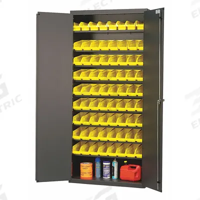 QUANTUM STORAGE SYSTEMS Bin Cabinet: 36 in x 18 in 78 in, 9 Shelves, 72 Bins, Yellow, Solid - High-Visibility Sloped-Shelf Bin Cabinets