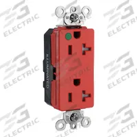 LEVITON Receptacle: Hospital Grade Fed. Spec., Decorator Duplex, 5-20R, Red, 125V AC, 20 A (MPN MT163-ILR)