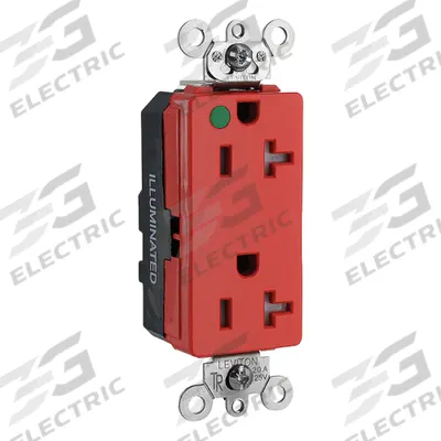 LEVITON Receptacle: Hospital Grade Fed. Spec., Decorator Duplex, 5-20R, Red, 125V AC - General Purpose Receptacles