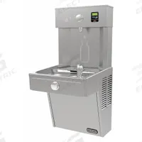 ELKAY Drinking Fountain with Bottle Filler: On-Wall, 8 gph @ 50°F, Stainless Steel, Gray (MPN LVRC8WSK). Key specifications — Brand: ELKAY; Housing Material: Stainless Steel; Filter Access: Bottom Panel Access; Housing Finish: Chrome-Plated; Chilling Capacity: 8 gph @ 50°F; Housing Color: Gray.
