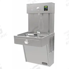 ELKAY Drinking Fountain with Bottle Filler: On-Wall, 8 gph @ 50°F, Stainless Steel, Gray (MPN LVRC8WSK). Key specifications — Brand: ELKAY; Housing Material: Stainless Steel; Filter Access: Bottom Panel Access; Housing Finish: Chrome-Plated; Chilling Capacity: 8 gph @ 50°F; Housing Color: Gray.