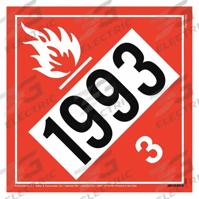 JJ KELLER Container Placard: Flammable Liquid UN 1993, 10 3/4 in x 10 3/4 in - Class 3: Flammable Liquids