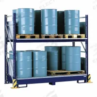 DENIOS Spill Containment Sumps: 54 in x 120 in, For 16 Drums, 2 Levels, 7,500 lb Wt Capacity, Blue (MPN K34-4602). Key specifications — Weight Capacity Per Level: 7,500 lb (Bottom); Color/Finish: Blue; For Drum Capacity: 55 gal; Brand: DENIOS.