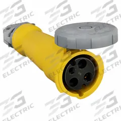 HUBBELL Pin and Sleeve Connector: Yellow, 125V AC, Single Phase, 60 A, 2 Pole, 3 Wire, IEC Grounding (MPN HBL360C4W). Key specifications — Brand: HUBBELL.