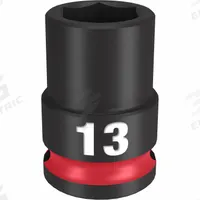 MILWAUKEE Standard Impact Socket: 3/8 in Drive Size, Metric, 13 mm Socket Size, 6-Point, Std (MPN 49-66-6137). Key specifications — attr1215501: MILWAUKEE; attr1215515: Black Phosphate; attr1215518: 13 mm.
