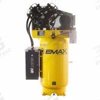 EMAX Electric Air Compressor: 7.5 hp, 2 Stage, Vertical, 80 gal, 31 cfm, 175 psi, 208V/230V, Auto (MPN ESPR07V080V3-208). Key specifications — attr1395880: Auto; attr48430: EMAX; attr48448: Radiator Aftercooler; attr48450: 208V/230V; attr48474: Three; attr48487: Vertical; attr1396708: Radiator Aftercooler.