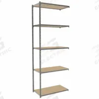TENNSCO Boltless Shelving: Add-On, Light-Duty, 48 in x 18 in, 96 in Overall Ht, 5 Shelves (MPN ZA8-4818A-5D). Key specifications — attr54754: Powder Coated; attr59549: 8,000 lb with Beams Evenly Spaced at 24 in; attr17396: Particleboard; attr17398: Gray; attr17401: Low Profile; attr35179: TENNSCO; attr59360: Closed (Starter); Open (Add-On).