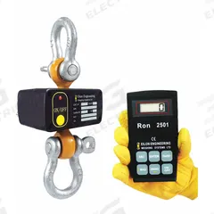 RON CRANE SCALES Crane Dynamometer: 6,000 lb Wt Capacity - Imperial, +/-0.1% Accuracy, 2 lb, Digital (MPN RON 2501-S03CC). Key specifications — Readability: 2 lb; Standards: CE; Indicator Attachment: Wireless Remote; Includes: Carrying Case; Housing Material: Alloy Steel; Manufacturer Part Number: RON 2501-S03CC; Brand: RON CRANE SCALES; Weighing Units: kg.