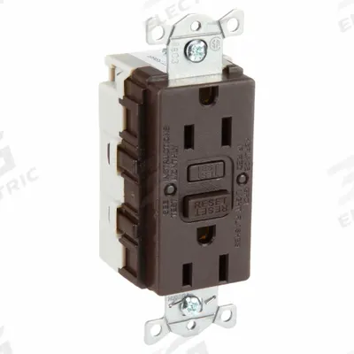 HUBBELL GFCI Receptacle: Decorator Duplex, 5-15, Brown, GFCI, 125V AC, 15 A - General Purpose Receptacles