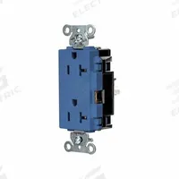 HUBBELL Receptacle: Decorator Duplex, 5-20, Blue, 125V AC, 20 A, 2 Pole / 3 Wire (MPN DR20STBL)