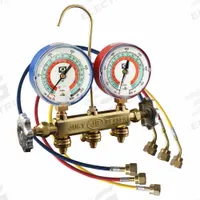 JB INDUSTRIES Manifold Gauge Kit: 2 Valves, 3 Hoses, Series PATRIOT, 3 1/8 in Gauge (MPN 22733RF-18). Key specifications — Product Type: Manifold Gauge Kit; For Refrigerant Type: R-600A; Brand: JB INDUSTRIES; Gauge Boots: No; Sight Glass: Yes.
