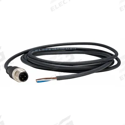 TELEMECANIQUE SENSORS Cordset: M12 Male Straight X Bare Wire, 4 Pins, Black, PUR, 2 m Cable Lg - Single-Ended Cordsets with PUR Jacket for Twisting Applications