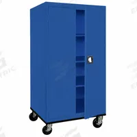 SANDUSKY Shelf Cabinet: Casters, 36 in x 24 in x 72 in, Recessed, Three-Point Locking, 3 Shelves. Key specifications — Door Handle Type: Recessed; Frame Assembled: Assembled; Cabinet Finish: Powder Coated; Cabinet Material: Steel; Base Type: Casters; Cabinet Color: Blue; Shelf Adjustability: (3) Adjustable; Cabinet Storage Components: Shelves.