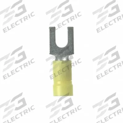 PANDUIT StrongHold(TM) EV10-8FB-Q Loose Piece Forks: Yellow, Vinyl, #8 Stud Size - Insulated Fork Terminals