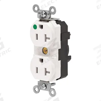 LEVITON Receptacle: Hospital Grade Fed. Spec., Duplex, 5-20R, White, 125V AC, 20 A - General Purpose Receptacles