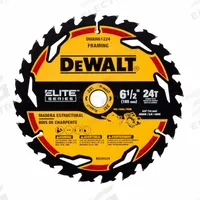 DEWALT Circular Saw Blade: 6 1/2 in Blade Dia., 24 Teeth, 0.07 in Cut Wd, 5/8 in Arbor Size, Framing (MPN DWAW61224). Key specifications — attr1116119: DEWALT; attr1145631: Wood.