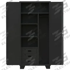 JAMCO Storage Cabinet: 36 in x 24 in x 78 in, 3 Shelves, 3 Drawers, Swing Handle & Padlock Hasp (MPN MK236BL). Key specifications — attr113683: (2) 20 in x 20 in; attr113700: (2) Adjustable; (1) Fixed; attr113673: Legs; attr113674: Black; attr113688: (3) 5 in x 16 in x 16 in; attr113685: Assembled; attr113675: Shelves.