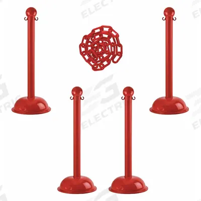 APPROVED VENDOR Barrier Post Kit: Red Chain Color, 30 ft Chain Lg, 6 Posts - Solid-Color Plastic Chain Barrier Systems