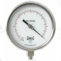 WINTERS Panel-Mount Pressure Gauge: Back Flange, 0 psi to 60 psi, 4 1/2 in Dial, 1/4 in NPT Male, 4X (MPN PFP710-DRY-45BF). Key specifications — Accuracy: ±1.0%; Brand: WINTERS; Vibration Resistance Properties: Field-Fillable; Gauge Wetted Parts: Stainless Steel.