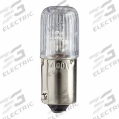 SCHNEIDER ELECTRIC Miniature Neon Bulb: Neon, Miniature Bayonet (BA9s), (T) Tubular, T3-1/4, 120V AC (MPN DL1CF110). Key specifications — Light Color: White; Trade Number: DL1CF110; Voltage: 120V AC; Brand: SCHNEIDER; Bulb Shape: T3-1/4.