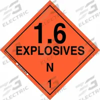 BRADY DOT Container Placard: 1.6 Explosives N 1, 10 3/4 in x 10 3/4 in, 10 3/4 in Label Ht, Placard (MPN 63334). Key specifications — Brand: BRADY; Message: 1.6 Explosives N 1.