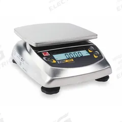 OHAUS Food Scale: 5 7/8 in Weighing Surface Dp, 6 1/4 in Weighing Surface Wd, 3 in Overall Ht, LCD (MPN V31X6). Key specifications — Readability: 0.005 lb/1 g; Brand: OHAUS; IP Rating: Not IP Rated.