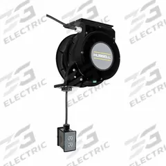 HUBBELL WIRING DEVICE-KELLEMS Extension Cord Reel: Ratchet Lock, 45 ft Cord Lg, 12 AWG, SJO, 5-20P (MPN HBLM45123BLKR220M1). Key specifications — Retractable Cord Ending NEMA Configuration: 5-20R; Feeder Cord Ending NEMA Configuration: 5-20P; Brand: HUBBELL WIRING DEVICE-KELLEMS.