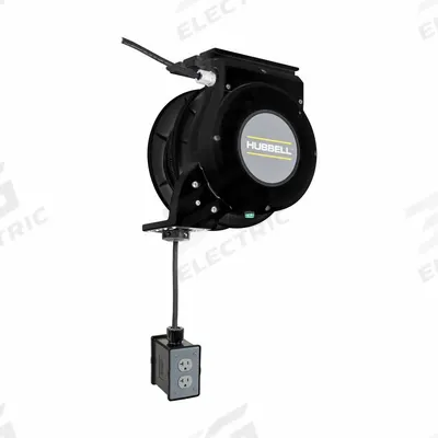 HUBBELL WIRING DEVICE-KELLEMS Extension Cord Reel: Ratchet Lock, 45 ft Cord Lg, 12 AWG, SJO - Motorized Self-Retracting Cord Reels
