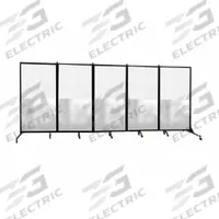 SCREENFLEX Room Divider: 5 Panels, Half Transparent/Half Translucent, Clear Panel, 74 in Overall Ht (MPN CRDFH5). Key specifications — Frame Finish: Powder Coated; Frame Material: Steel; Mounting Location: Freestanding; Panel Color: Clear; Panel Surface Material: Acrylic.