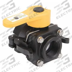 BANJO Manual Two-Way Ball Valve: 1 1/2 in, Polypropylene, Straight, FNPT x FNPT, Two-Piece (MPN DM150D). Key specifications — Brand: BANJO; Handle: Locking Lever.