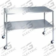 LAKESIDE Instrument Table W Shelf,SS,48 X 24: Fixed Ht, Stainless Steel, 48 in x 24 in (MPN 8359). Key specifications — Unit Type: Not Expandable or Modular; For Environment: Food Service; Assembly: Fully Assembled; Wheel Material: Rubber; Frame Material Finish: Unfinished; Mobility: Casters; Height Adjustability: Fixed Height; Frame Construction: Welded Only.