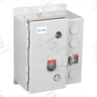EATON NEMA Magnetic Motor Starter: Non-Reversing, 3 Poles, NEMA Size 0, 18 A, 240V AC Coil (MPN ECN0502BAA-R63/B). Key specifications — attr211388: EATON; attr951451: 1NO/1NC; attr951453: 220/240V AC; attr951489: Three; attr984425: 1NO/1NC; attr984429: Pilot Light; attr997361: None (Not Applicable to Electronic Overloads).