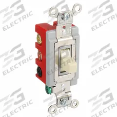 HUBBELL Wall Switch: Toggle Switch, Double Pole/Double Throw, Maintained, Ivory, 120/277V AC, 20 A (MPN HBL1386I). Key specifications — Illuminated: No; Voltage Rating: 120/277V AC.