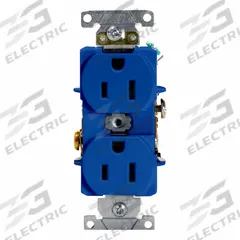 LEVITON Duplex Receptacle Outlet: Duplex, 5-15, Blue, 125V AC, 15 A, 2 Pole / 3 Wire (MPN 5262-SBU)