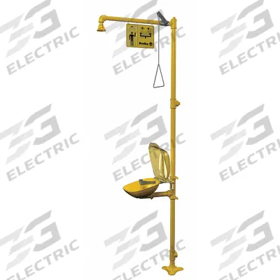 BRADLEY Shower with Eyewash: Floor Mnt, Covered, Plastic Bowl, Galvanized Steel Pipe - Floor-Mount Showers with Eyewash