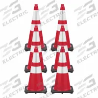 Traffic Cone: MUTCD/NCHRP-350, 28 in Cone Ht, Red, High-Intensity Prismatic, PVC, Blank (MPN 93251-6). Key specifications — Base Color: Black; Brand: MR. CHAIN; Cone Material: PVC; Legend: Blank; Includes: 50 ft of 2 in Plastic Barrier Chain.