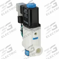 PLAST-O-MATIC Solenoid Valve: 2-Way, Normally Closed, 1/2 in Pipe Size, 120V AC, Inline Single (MPN EASYMT4V12W24-120/60-PP). Key specifications — Pipe Size: 1/2 in; Voltage: 120V AC; Brand: PLAST-O-MATIC; Coil Enclosure: Watertight.