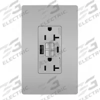 USB Receptacle: Duplex, 5-20R, 2 USB Ports, USB Type A/C, Gray, 125V AC, 20 A, GFCI (MPN 2097TRUSBACGRY). Key specifications — Brand: LEGRAND.