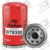 BALDWIN FILTERS Transmission Fluid Filter: Kubota, Integral Gasket/Reinforced Centertube, Cellulose (MPN BT9358). Key specifications — Brand: BALDWIN FILTERS; Compatible Vehicle Make: Kubota; Includes: Reinforced Centertube; Media Material: Cellulose; Baldwin Interchange: BT9358.