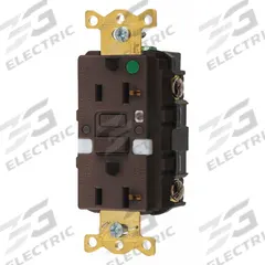 HUBBELL GFCI Receptacle: Hospital Grade, Duplex, 5-20R, Brown, GFCI, 125V AC, 20 A, 2 Pole / 3 Wire (MPN GFTR83NL)