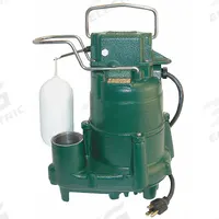 ZOELLER Submersible Sump Pump: 1/2 hp, 230V AC, 61 gpm Flow Rate @ 10' of Head, 1 1/2 in FNPT, 4.7 A (MPN 98-0003). Key specifications — Rated Voltage: 230V AC; Brand: ZOELLER; Switch: Integral Vertical Float.