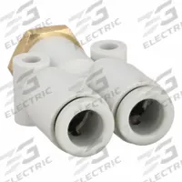 SMC Push-Fit Wye Fitting: 6 mm OD x 6 mm OD x 5 mm Pipe x 6 mm OD Size, 35 mm Overall Lg, White (MPN KQ2U06-M5A). Key specifications — Brand: SMC.