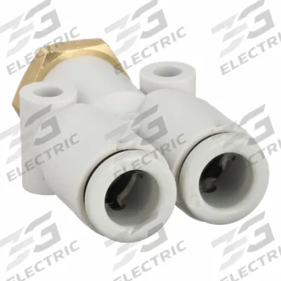 SMC Push-Fit Wye Fitting: 6 mm OD x 6 mm OD x 5 mm Pipe x 6 mm OD Size, 35 mm Overall Lg - Polybutylene & Brass Tube Fittings