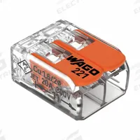 WAGO Lever Wire Connector: 2 Port, 24 AWG – 12 AWG Solid Wire Size Range, 32 A, 600 V, 221 Series (MPN 221-412). Key specifications — attr1307071: WAGO; attr1307104: Lever; attr1351713: 221.