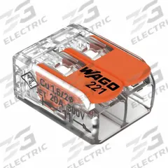 WAGO Lever Wire Connector: 2 Port, 24 AWG – 12 AWG Solid Wire Size Range, 32 A, 600 V, 221 Series (MPN 221-412). Key specifications — attr1307071: WAGO; attr1307104: Lever; attr1351713: 221.